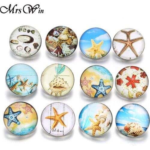 10pcs/Lot New Starfish Glass Snap Button Jewelry Handmade Faceted Glass Snap fit 18mm 20MM Snap Button Bracelet Bangle