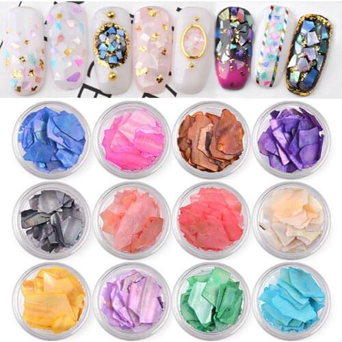 12PCS Set Irregular Shell Nail Flakes Decoration Natural Crushed Thin Slice Gradient Gravel Shell Sheet 3d Nail Art Stone