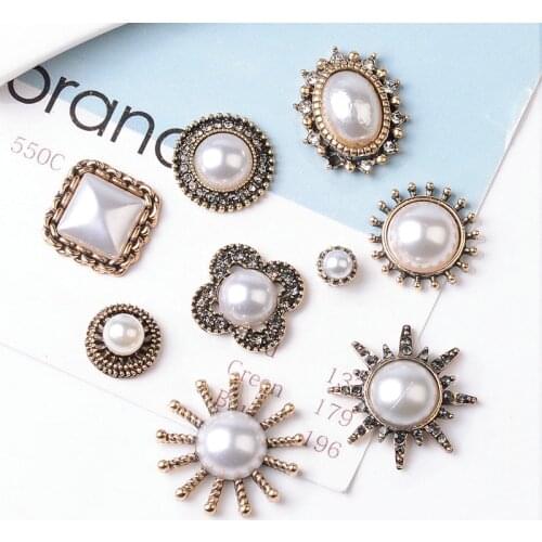 5pcs/lot Alloy Creative Rhinestone Gold Pearls Pendant Button Ornaments Jewelry Earrings Choker Hair bag DIY Jewelry Accessories