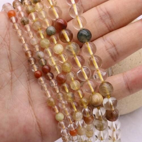 6-12mm Natural Round Mixed Quartz Rutilated Quartz Beads For Jewelry Making beads Necklace 15'' DIY Beads Bracelets Trinket