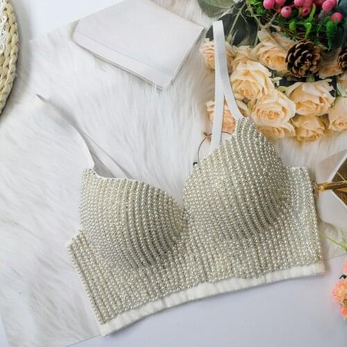 Atoshare Pearl Top Sexy Women Corset Top with Rhinestones Y2k Fashion Streetwear 2021 Festive Clothing