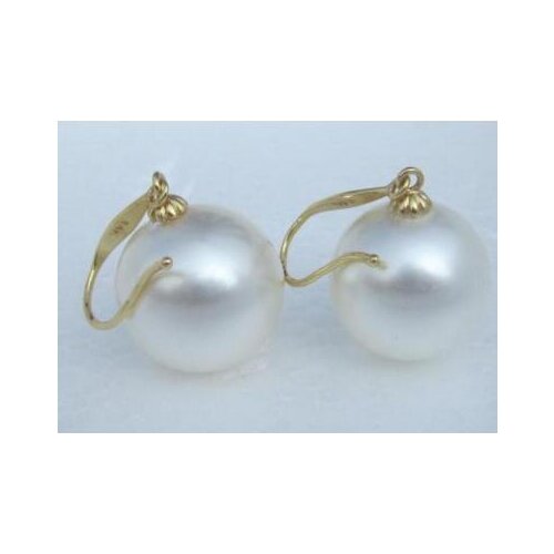 Free Shippng HUGE AAA 11-12MM PERFECT ROUND WHITE SOUTH SEA PEARL DANGLE EARRING