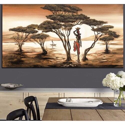 Large Canvas Painting Oil Abstract Landscape Modern African Women Print And Poster Wall Art Home Decoration For Living Room