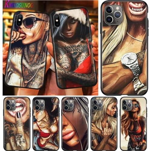 Sexy Tattoo Girl for Apple iPhone 12 Pro Max Mini 11 Pro XS Max X XR 6S 6 7 8 Plus 5S SE2020 Black Phone Case