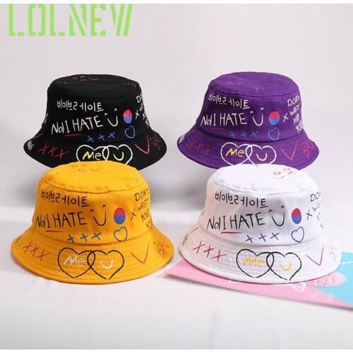 Kids Harajuku Style Graffiti Fashion Cartoon Flat Top Children Fisherman Hat Boys Girls Big Hat Basin Bucket Hat Sun Hat 2020