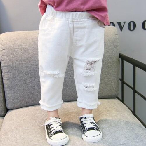 Spring Autumn Children Clothing Girls Boys Hole Jeans Casual Kids Boy Girls Pants Children Denim Pants Teenager Jeans Buttons