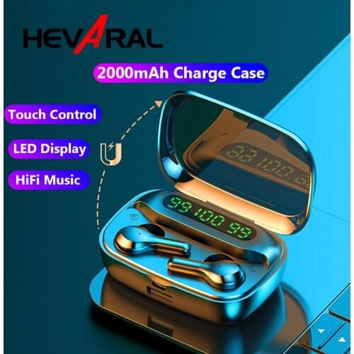 Hevaral 2000mAh Bluetooth Earphone Wireless Headphones LED TWS with Microphone Earphones Waterproof Noise Cancel Headset Earbuds