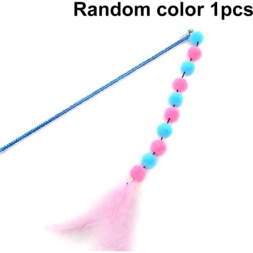 Dorakitten 1pc Cat Feather Teaser Toy Interactive Funny Pom Pom Cat Bell Wand Kitten Teaser Toy Pet Supplies Random Color