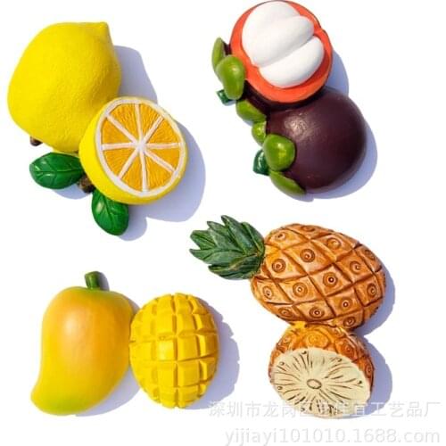3d Resin Food Magnets Lemon Mango Pineapple Mangosteen Fake Fruit Magnet Refrigerator Food Kitchen Accessories Decoration Home