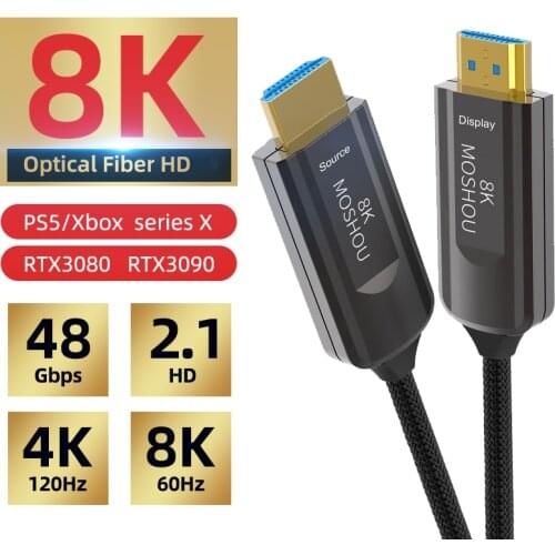 Moshou HDMI 2.1 Cable 8K @60Hz 4K@120Hz 48Gbps Fiber Optic HDMI Cable Ultra High Speed HDR eARC for RTX 3070/3080/RTX3090/PS5