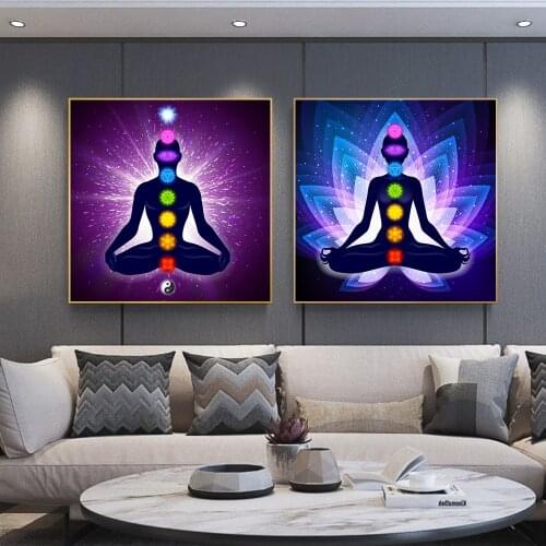 HD Canvas Painting Art Posters Prints Indian Buddha Meditation 7 Chakra Yoga Sports Wall Art for Living Room Bedroom Decoration