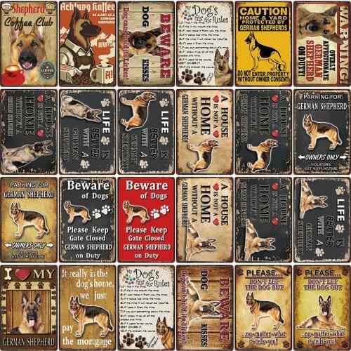 [ Kelly66 ] Pets Warning Dogs Rules Better Life German Shepherd Metal Sign Home Decor Bar Wall Art Painting 20*30 CM Size DG-37
