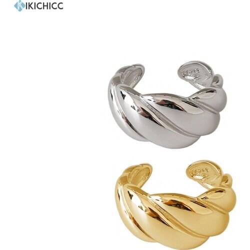 Kikichicc 925 Sterling Silver Big Twist Adjustable Rings Resizable Rock Punk Gold Luxury Fine Jewelry For European Female