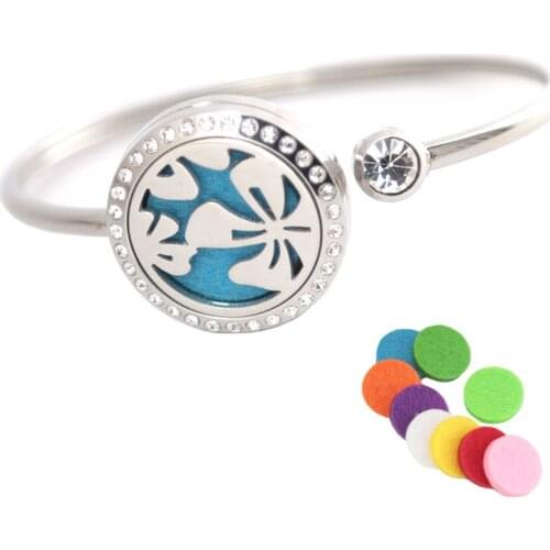 Clover Flower Bracelet Locket Bangle Aromatherapy 25mm Magnet Crystal Stainless steel essential oil diffuser locket bracelet