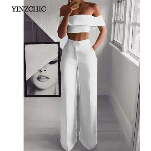Hot Summer Woman Two-pieces Set Solid Color Ladies Fashion Suits Work Short Top + Loose Pants Sets for Woman Casual
