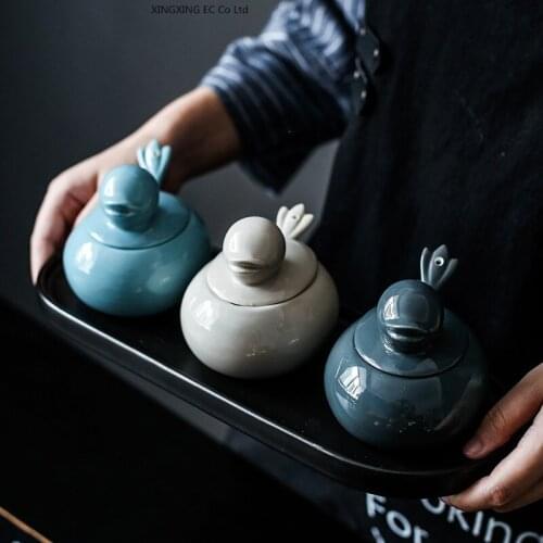 Creative Cartoon Seasoning Containers Three-Piece Household Kitchen Ceramic Seasoning Jar Combination Salt Jar Seasoning Box Set