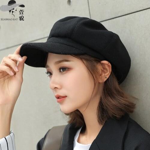 Fashion Female Winter Korean Version of Duck Tongue Octagonal Hat Beret Female Japanese Retro Autumn and Winter Warm Painter Hat