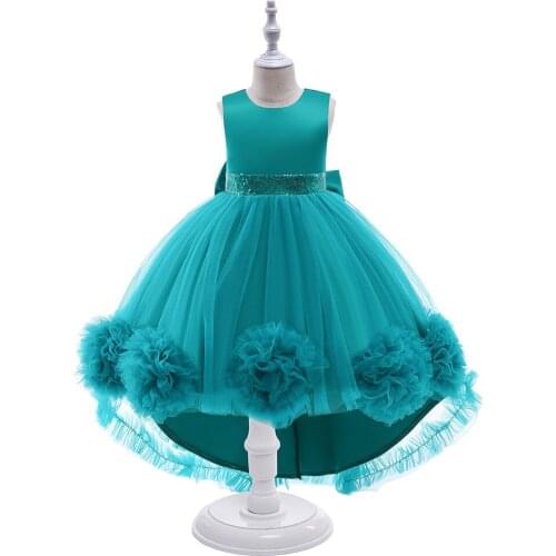 New Year Green Ballgown Tulle Flowers Costume Girls Dress Christmas Princess Dress Wedding Party Dresses Vestido Children Dress