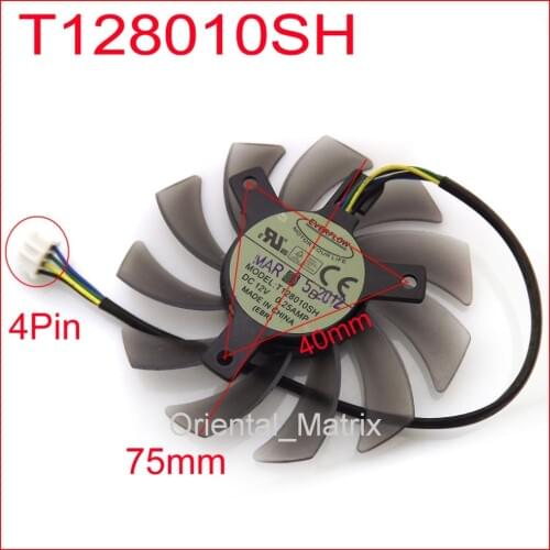 Free Shipping T128010SH 12V 0.25A 75mm 40x40x40mm For ASUS GTX560 HD5870 Graphics Card Cooling Fan 4Wire 4Pin