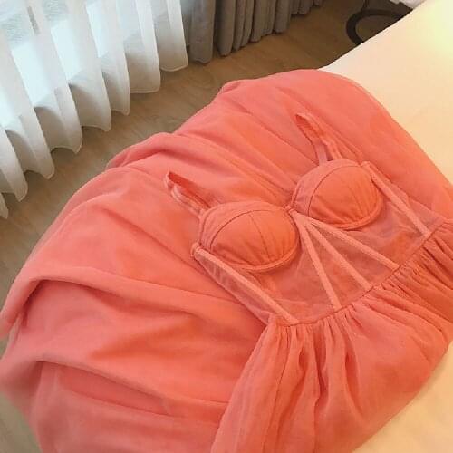 Orange Prom Dresses Sexy Robes for Photo Shoot Fluffy Robe Women suspender skirt Sexy Corset Dress Fashion Mesh Ruched Club Wear