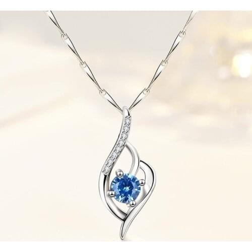 S925 Sterling Silver Necklace Female Water Drop Zircon Pendant Simple Necklace Pendant Jewery