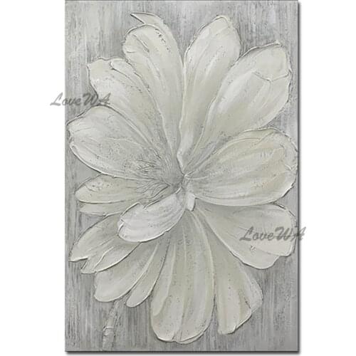 Palette Knife Silver Flowers Oil Painting Wall Decorative Canvas Pictures Floral Art Living Room Decor Paintings Wall Hangings
