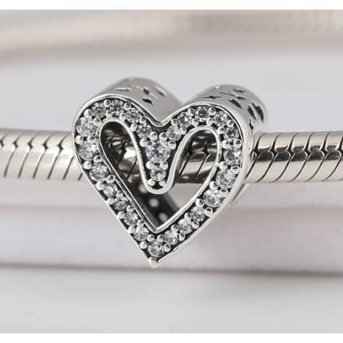 Authentic S925 Silver DIY Jewelry Clear CZ Heart Freeland Charm Bead fit Lady Bracelets