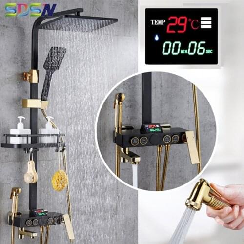 SDSN Digital Shower Set 12 Inch Spa Rainfall Shower Head Copper Bathroom-mixer In Wall Mounted Bathroom Shower System Faucet