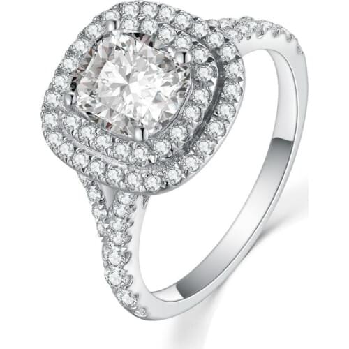 Starlight in Silvery 2Ct Cushion Cut Diamond Ring High Quality 925 Sterling Silver Diamond Ring White Gold Color