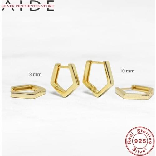 AIDE 8/10mm 925 Sterling Silver Geometric Polygonal Ear Buckle Earrings 2021 Trend INS Simple Ear Hoop Earrings Pendientes