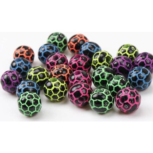 Mixed Football Black Neon Stripe Color Acrylic Round Spacer Loose Beads For Jewelry making DIY 10mm 50pcs KL54