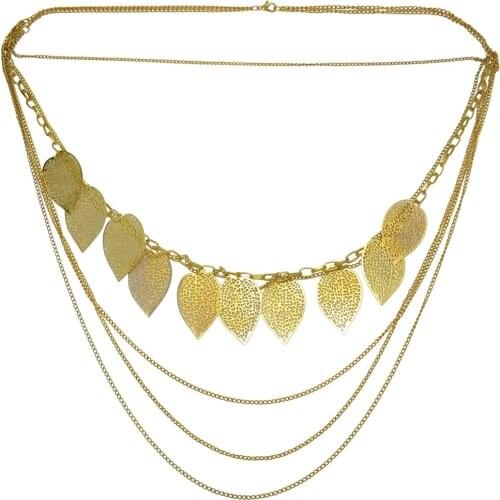 Vintage Metal Leaf Pendant Choker Necklaces for Women Boho Multilayers Bohemian Link Chain Collar Necklace Party Jewelry Gift