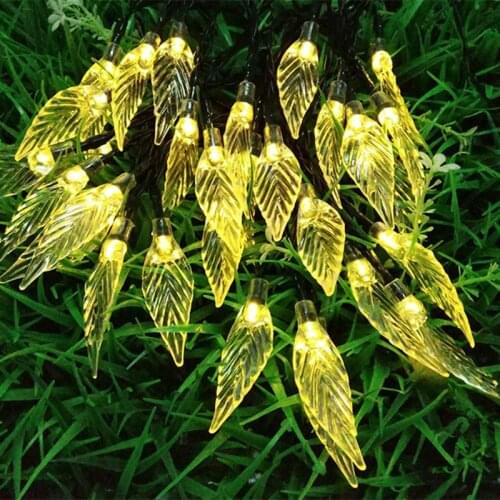 LED Christmas Fairy Lights String Leaves Solar Power Lamp Garden Outdoor Waterproof Festoon Garland Party Wedding Decoration
