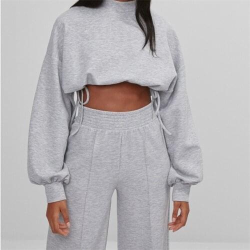 ZXQJ Women 2021Fashion With Adjustable Tied Loose Sweatshirt Vintage O Neck Long Sleeve Female Pullovers Chic Tops