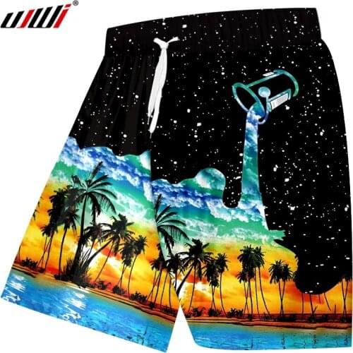 UJWI Coconut Tree Cool Beach Shorts Print Star Milk Cup Couple 3D Board Bebermuda Shorts For Women/men Elastic Boxers Trousers
