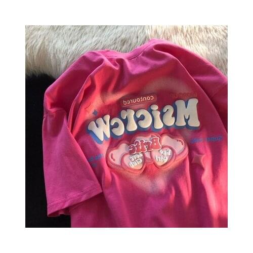 Letter Tee Shirt FemmeSummer Short Sleeve Graphic Tees White Loose Round Neck Kawaii Oversized Streetwear Womens Tops Mujer