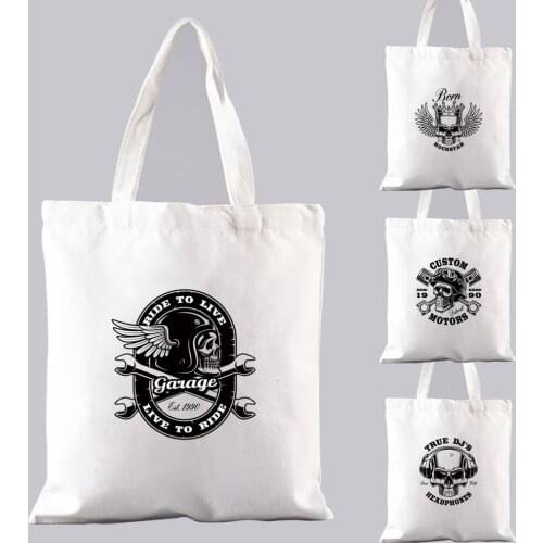 Women Shopper Bags Gothic Style Skulls Graphic Printing Series Handbag White Tote Bag Canvas Shoulder Bag Eco Shopping Bags