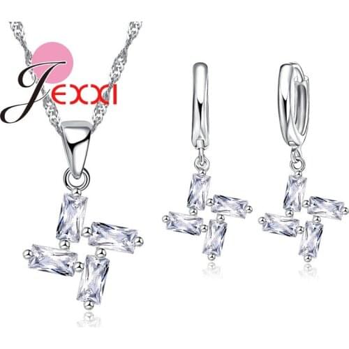 Women Girls Fashion 925 Sterling Silver Necklace Earrings Jewelry Set Charm Gift For Christmas Birthday Party Wholesale