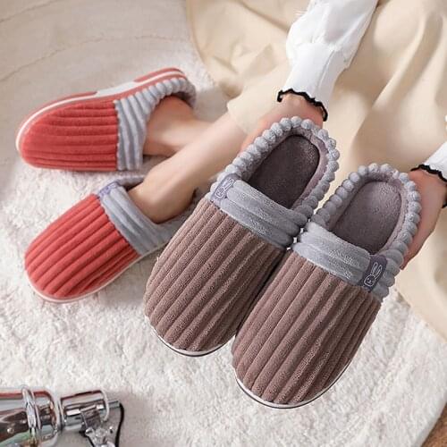 Winter Warm Cotton Slippers Men Women Home Shoes Thick Sole Plush Flip Flops Men Indoor Floor Slippers chinelos homem em pele