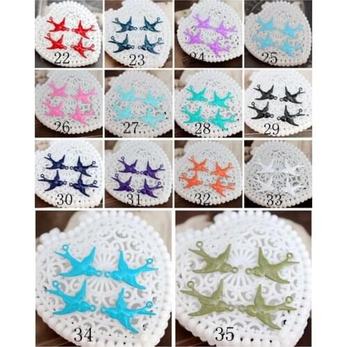 10PCS/5Pairs Colored Enameled Beautiful Colorful Raw brass two loop Bird Charm Connector Finding (FILIG-GD)