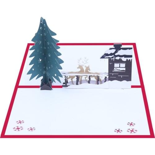 10pcs Wholesale 3D Handmade Merry Christmas Tree Elk Pasture Paper Invitation Greeting Cards PostCard New Year Adult Kids Gift