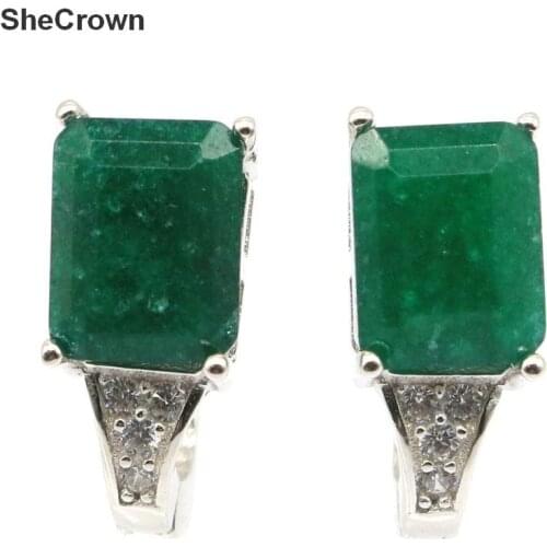 14x7mm Stunning Real Green Emerald White CZ Gift For Sister Party Silver Earrings
