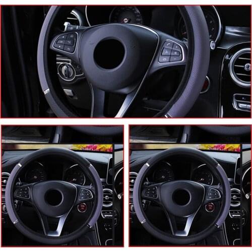 2019 Leather Car Steering Wheel Cover Anti-slip Protector For 37-38cm Diameter