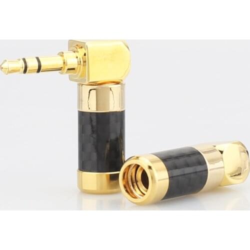 2x Audiocrast HP008 Copper Gold Plated Carbon Fiber Right Angle Angled Stereo 3.5mm Stereo Mini Jack Plug connector right angle