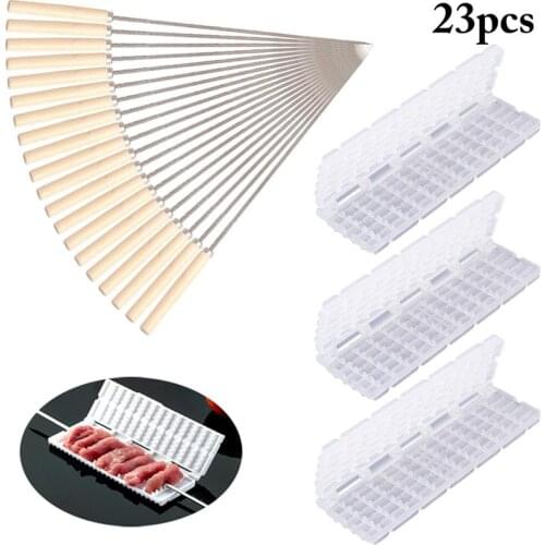 3PCS Eco-Friendly BBQ Skewer Maker Creative Reusable Meat Skewers Maker BBQ Tools With 20 Skewer For Outdoor Travel