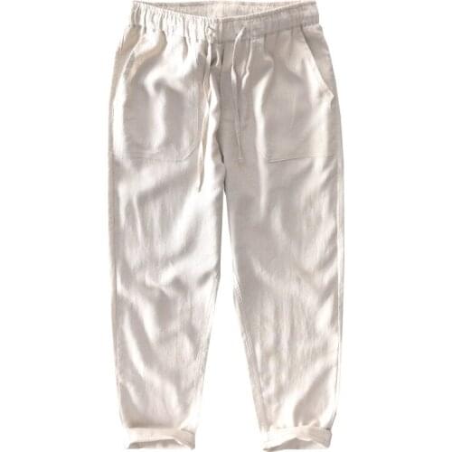 Spring And Summer Men Fashion Brand Chinese Style Cotton Linen Loose Pants Male Casual Simple Thin White Straight Pants Trousers