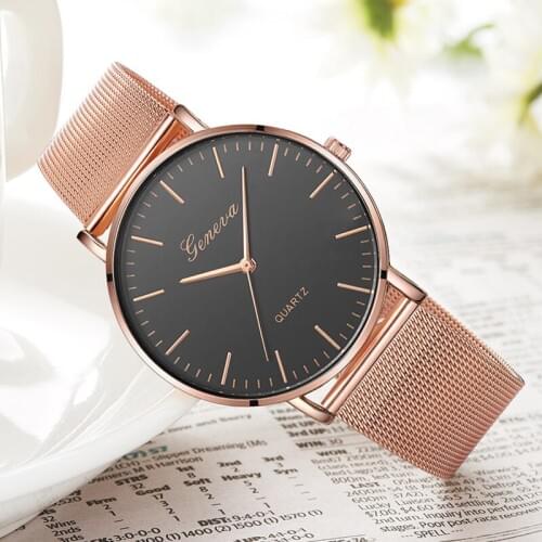 GENEVA Fashion Casual Watches Rose Gold Luxury Women Watches Stainless Steel Mesh Band Quartz Bracelet Watches dames horloges
