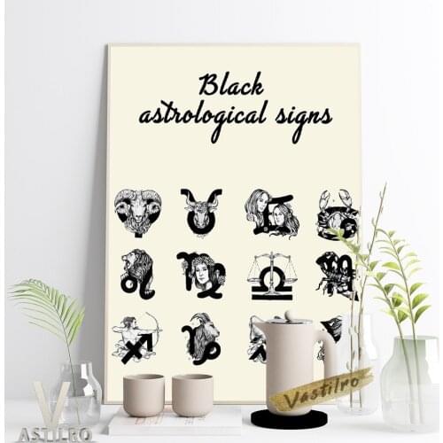 Black White Sketch Astrological Signs Print Retro Poster Horoscope Illustration Vintage Art Canvas Painting Home Decor Gift Idea
