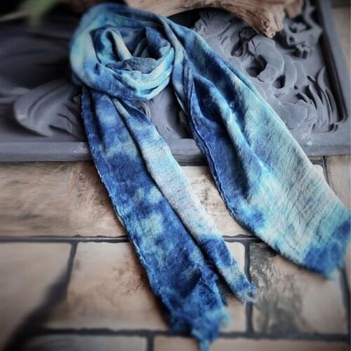 FairyNatural 2021 Autumn Spring Ladies Original Tie Dye Blue Scarfs Winter New Women Vintage Loose Warm Cotton Scarf