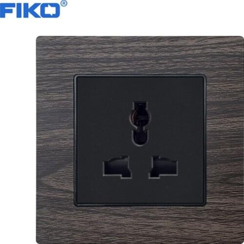 FIKO 13A Universal UK standard wall power socket ,3 pin socket Wood grain Aluminium Alloy panel 86mm*86mm family hotel